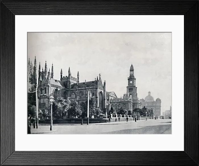 Framed Print : St. Andrews Cathedral, Sydney Town Hall, and Market Buildings, c1900. Creator: Unknown Framed Print : St. Andrews Cathedral, Sydney Town Hall, and Market Buildings, c1900. Creator: Unknown