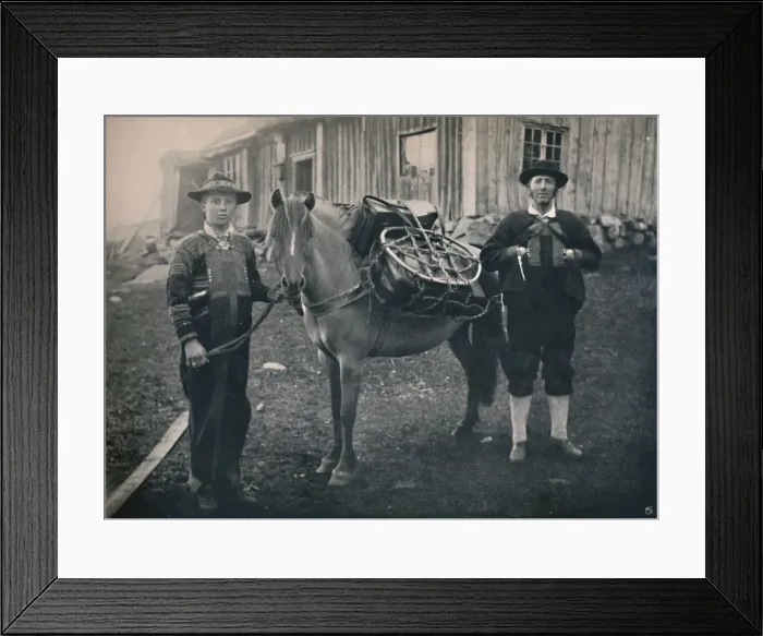 Framed Print : Saetersdalen Highlanders with Pack-Horse, 1914. Creator: Unknown Framed Print : Saetersdalen Highlanders with Pack-Horse, 1914. Creator: Unknown