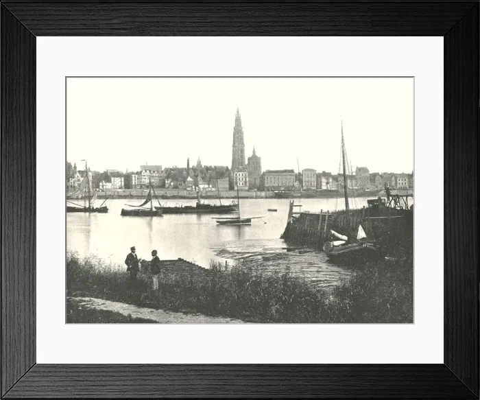 Framed Print : View across the River to the Cathedral, Antwerp, Belgium, 1895. Creator: Unknown Framed Print : View across the River to the Cathedral, Antwerp, Belgium, 1895. Creator: Unknown
