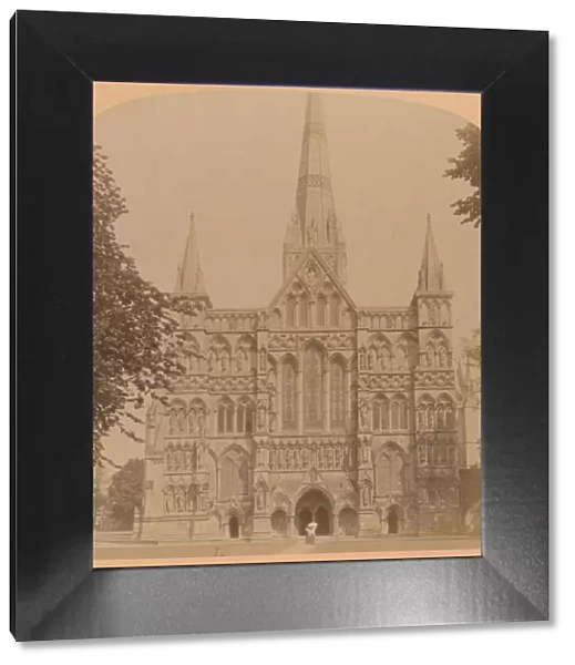 Northwest Facade of the great Gothic Cathedral of Salisbury (founded 1220), England, 1900