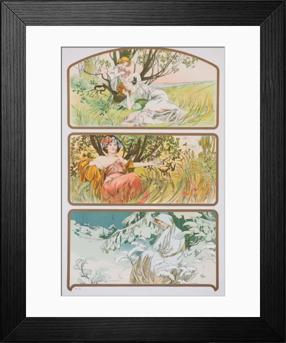 Framed Print : Three Seasons, c. 1898. Creator: Mucha, Alfons Marie (1860-1939) Framed Print : Three Seasons, c. 1898. Creator: Mucha, Alfons Marie (1860-1939)