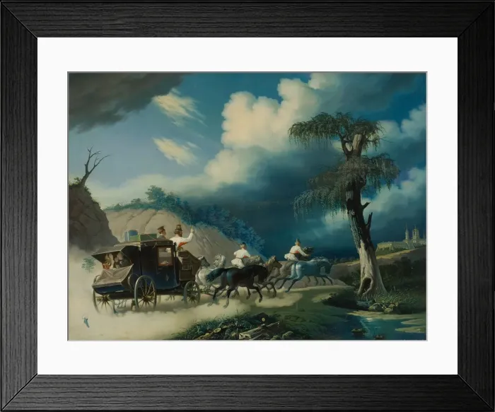 Framed Print : Troika during a thunderstorm, 1830s. Creator: Hampeln, Carl, von (1794-after 1880) Framed Print : Troika during a thunderstorm, 1830s. Creator: Hampeln, Carl, von (1794-after 1880)