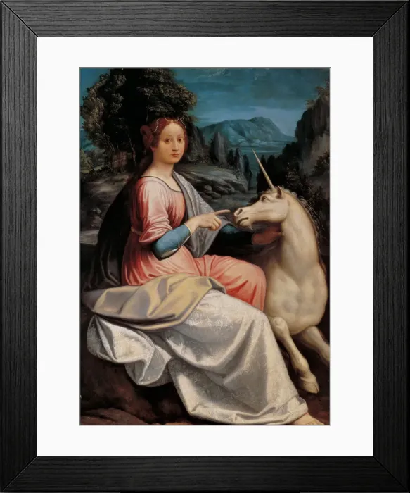 Framed Print : Lady and the Unicorn, 1534-1540. Creator: Longhi, Luca (1507-1580) Framed Print : Lady and the Unicorn, 1534-1540. Creator: Longhi, Luca (1507-1580)