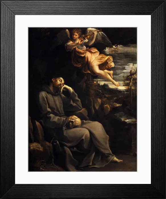 Framed Print : Saint Francis Consoled by the Musical Angel, 1606-1607. Creator: Reni, Guido (1575-1642) Framed Print : Saint Francis Consoled by the Musical Angel, 1606-1607. Creator: Reni, Guido (1575-1642)