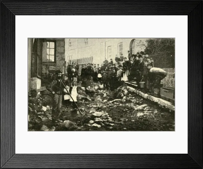 Framed Print : Street in St. Ives After A Visit From A Flood, 1901. Creator: Unknown Framed Print : Street in St. Ives After A Visit From A Flood, 1901. Creator: Unknown