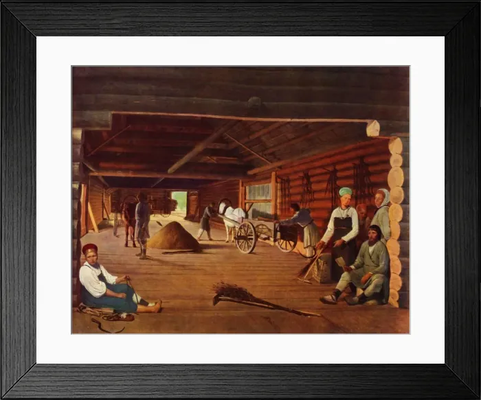 Framed Print : Flailing the Grain, c1821, (1965). Creator: Aleksey Venetsianov Framed Print : Flailing the Grain, c1821, (1965). Creator: Aleksey Venetsianov