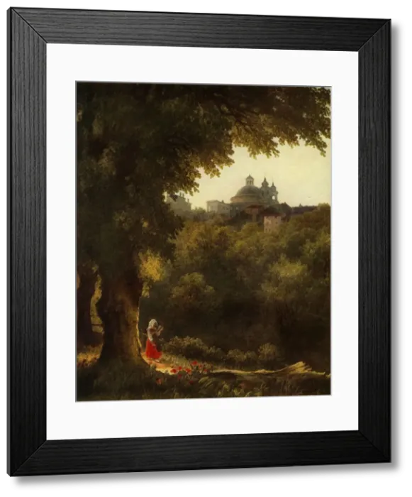Framed Print : View of Arricio near Rome, 1830s, (1965). Creator: Mikhail Lebedev Framed Print : View of Arricio near Rome, 1830s, (1965). Creator: Mikhail Lebedev