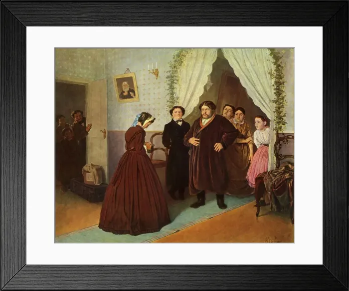 Framed Print : The Governess arrives at the Merchants House, 1866, (1965). Creator: Vasily Perov Framed Print : The Governess arrives at the Merchants House, 1866, (1965). Creator: Vasily Perov