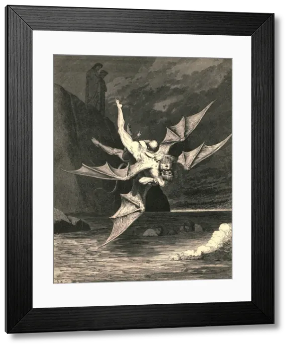 Framed Print : But the other proved a goshawk... and in the boiling lake both fell, c1890. Creator
