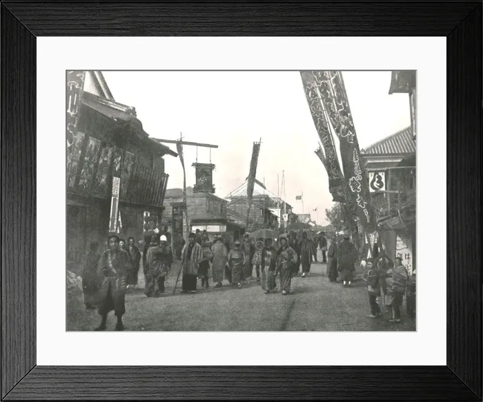 Framed Print : Theatre Street, Yokohama, Japan, 1895. Creator: Unknown Framed Print : Theatre Street, Yokohama, Japan, 1895. Creator: Unknown