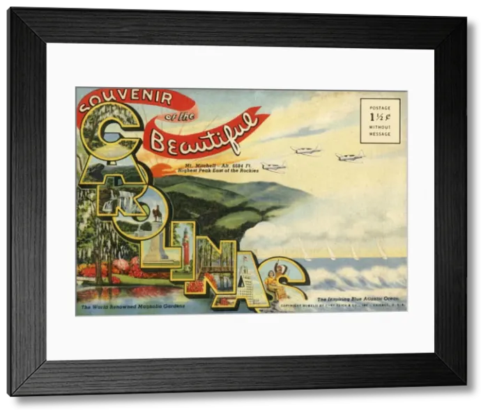 Framed Print : Souvenir of the Beautiful Carolinas postcard, 1942. Creator: Unknown Framed Print : Souvenir of the Beautiful Carolinas postcard, 1942. Creator: Unknown