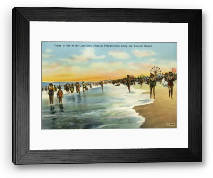 Framed Print : Scene at one of the Carolinas Popular Playgrounds along the Atlantic Ocean, 1942 Framed Print : Scene at one of the Carolinas Popular Playgrounds along the Atlantic Ocean, 1942
