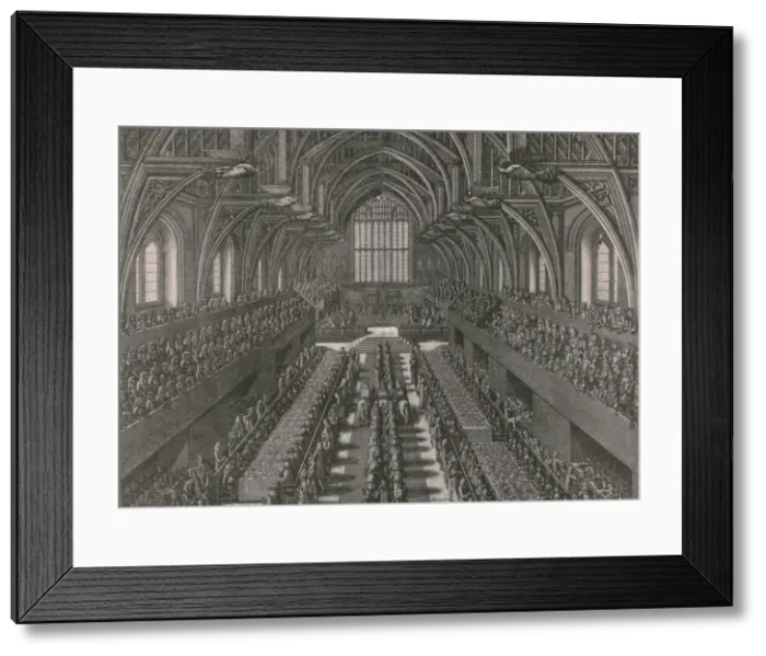 Framed Print : The banquet in the Great Hall at the Palace of Westminster... coronation of James II in 1685, (1902) Framed Print : The banquet in the Great Hall at the Palace of Westminster... coronation of James II in 1685, (1902)