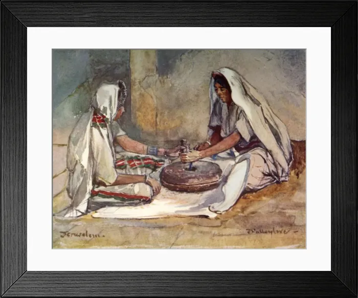 Framed Print : Two Women Grinding at a Hand Mill, 1902. Creator: John Fulleylove Framed Print : Two Women Grinding at a Hand Mill, 1902. Creator: John Fulleylove