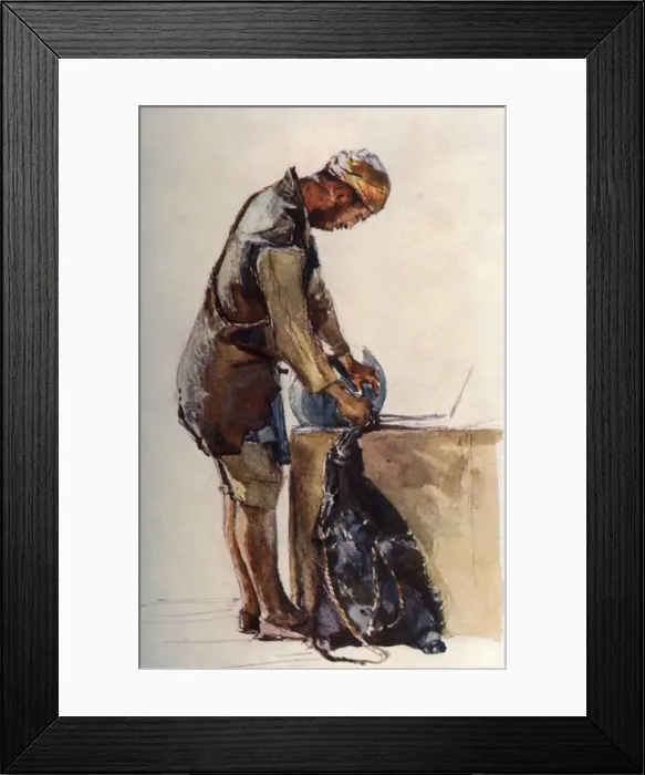 Framed Print : Water-Carrier Filling Skin, Jerusalem, 1902. Creator: John Fulleylove