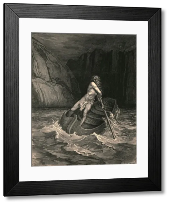 Framed Print : And, lo ! Towards us in a bark comes an old man, c1890. Creator: Gustave Doré Framed Print : And, lo ! Towards us in a bark comes an old man, c1890. Creator: Gustave Doré