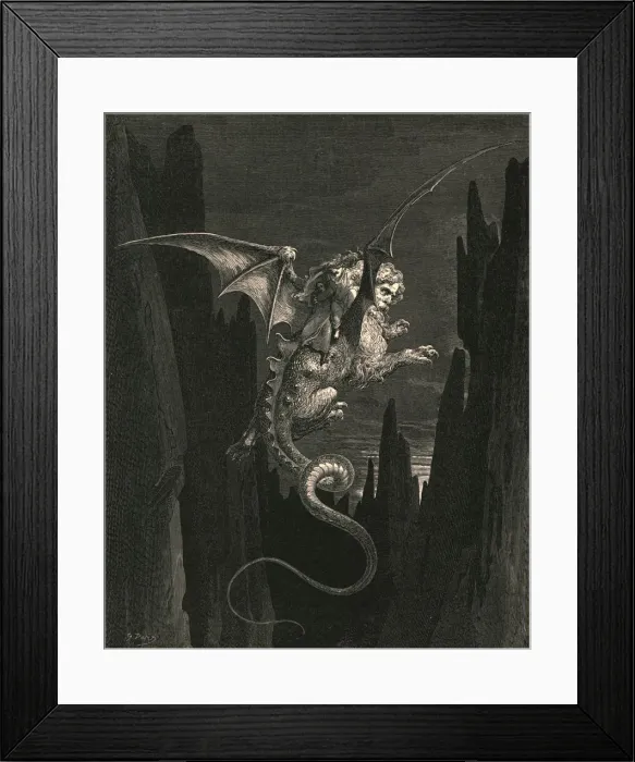 Framed Print : New terror I conceived at the steep plunge, c1890. Creator: Gustave Doré Framed Print : New terror I conceived at the steep plunge, c1890. Creator: Gustave Doré