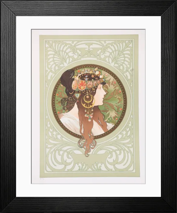 Framed Print : Byzantine Heads: Brunette, 1897. Creator: Mucha, Alfons Marie (1860-1939) Framed Print : Byzantine Heads: Brunette, 1897. Creator: Mucha, Alfons Marie (1860-1939)