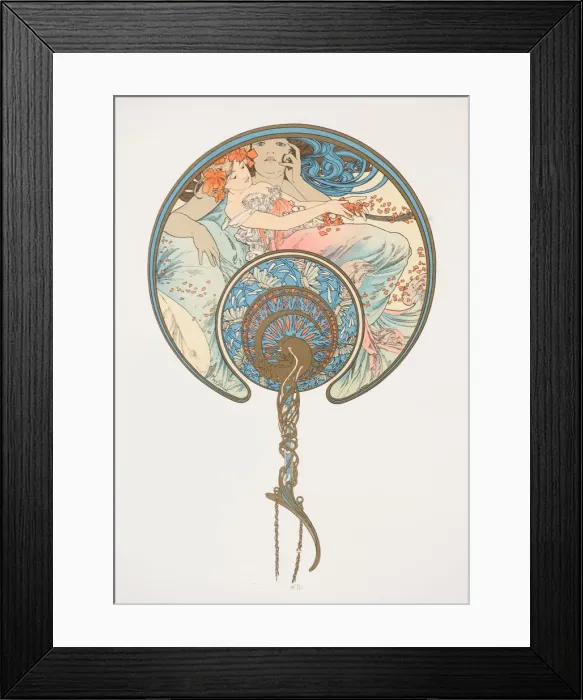 Framed Print : Le vent qui passe emporte la jeunesse. (The Fan), 1899. Creator: Mucha, Alfons Marie (1860-1939) Framed Print : Le vent qui passe emporte la jeunesse. (The Fan), 1899. Creator: Mucha, Alfons Marie (1860-1939)