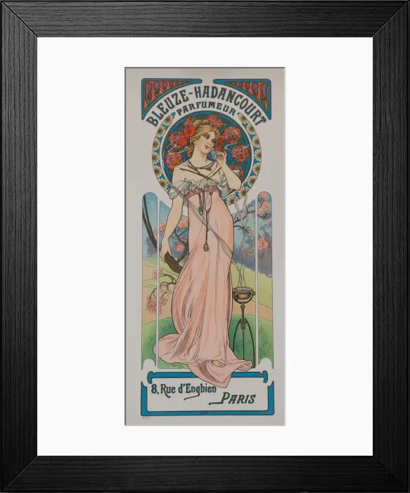 Framed Print : Bleuze - Hadancourt Parfumeur, ca 1899. Creator: Mucha, Alfons Marie (1860-1939) Framed Print : Bleuze - Hadancourt Parfumeur, ca 1899. Creator: Mucha, Alfons Marie (1860-1939)