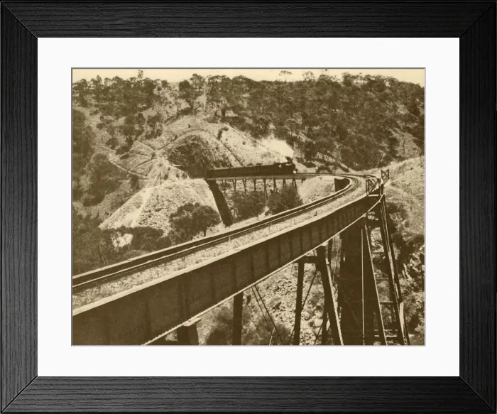 Framed Print : Train Passing Over Viaduct, Mount Lofty Range, South Australia, 1930. Creator: Unknown