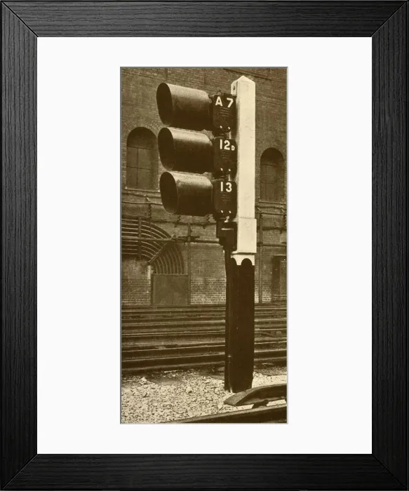 Framed Print : Electric Lamp Signals, with Shades for Day Use, at Baker Street Station, Metropolitan Railway Framed Print : Electric Lamp Signals, with Shades for Day Use, at Baker Street Station, Metropolitan Railway