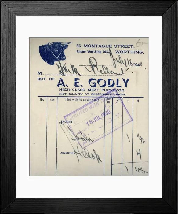 Framed Print : Butchers receipt, 1940. Creator: Unknown Framed Print : Butchers receipt, 1940. Creator: Unknown