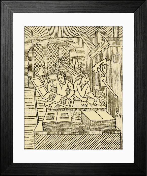 Framed Print : An Early Printers Office, c1930. Creator: Unknown Framed Print : An Early Printers Office, c1930. Creator: Unknown