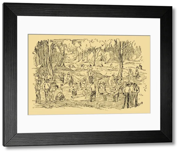 Framed Print : Digging and Washing For Gold In Australia In 1851, c1930. Creator: Unknown Framed Print : Digging and Washing For Gold In Australia In 1851, c1930. Creator: Unknown