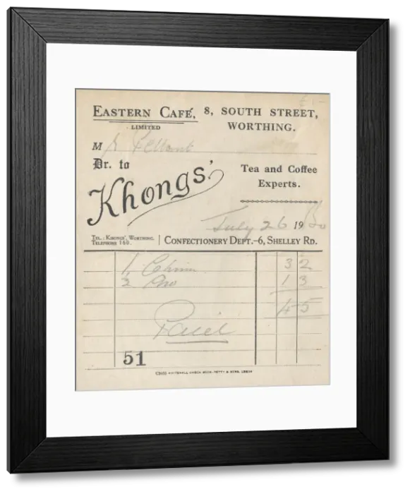 Framed Print : Cafe receipt, 1950. Creator: Unknown Framed Print : Cafe receipt, 1950. Creator: Unknown