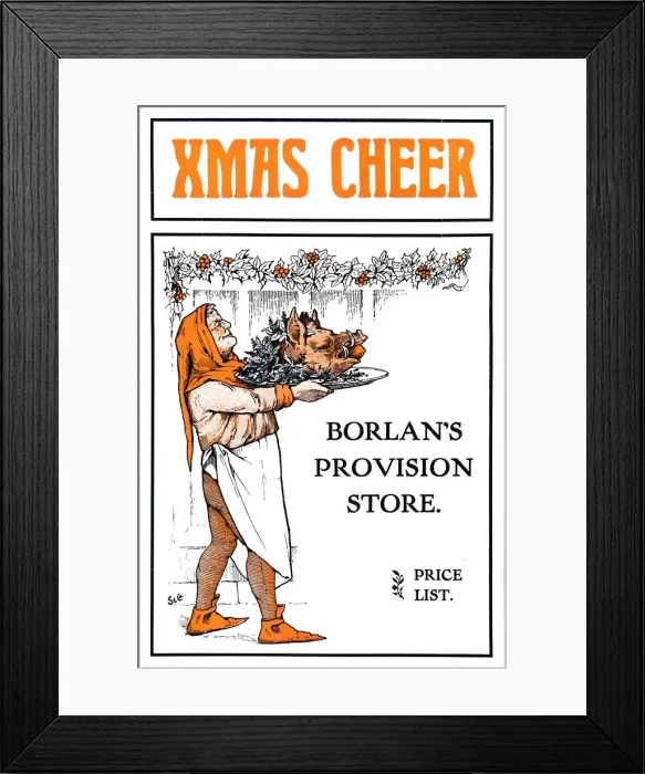 Framed Print : Xmas Cheer - Borlans Provision Store, 1909. Creator: Unknown Framed Print : Xmas Cheer - Borlans Provision Store, 1909. Creator: Unknown