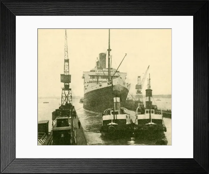 Framed Print : The Majestic Entering Dry Dock Hauled by Tugs, c1930. Creator: Unknown Framed Print : The Majestic Entering Dry Dock Hauled by Tugs, c1930. Creator: Unknown