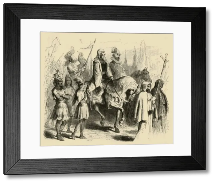 Framed Print : Columbus and his Train Entering Barcelona, (1877). Creator: Felix Octavius Carr Darley Framed Print : Columbus and his Train Entering Barcelona, (1877). Creator: Felix Octavius Carr Darley