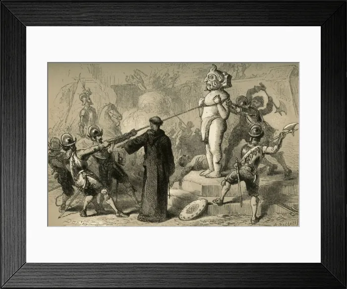 Framed Print : Spaniards Destroying Mexican Idols, (1877). Creator: Albert Bobbett Framed Print : Spaniards Destroying Mexican Idols, (1877). Creator: Albert Bobbett