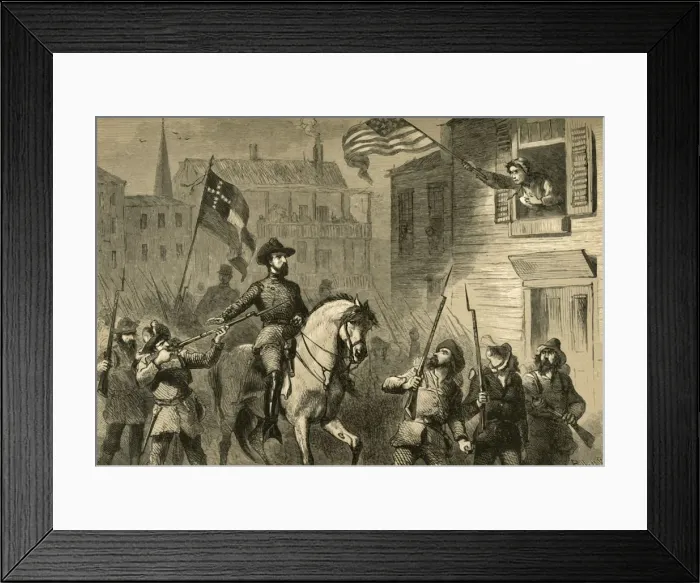 Framed Print : Barbara Frietchies Defiance, (1878). Creator: Albert Bobbett Framed Print : Barbara Frietchies Defiance, (1878). Creator: Albert Bobbett