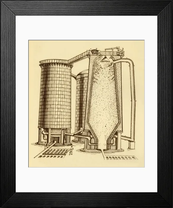 Framed Print : A Set of Modern Blast Furnaces Shown in Section, c1930. Creator: Unknown Framed Print : A Set of Modern Blast Furnaces Shown in Section, c1930. Creator: Unknown