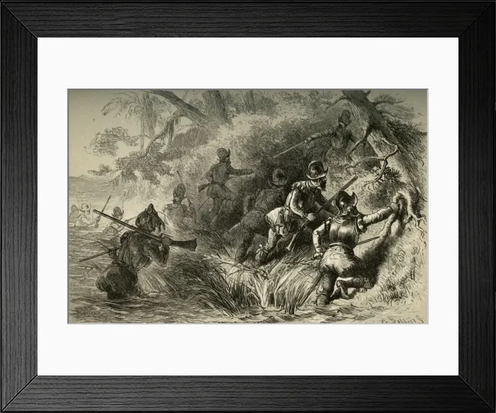 Framed Print : Frenchmen Proceeding to Attack the Spanish Fort on the St. Johns, (1877). Creator: Albert Bobbett Framed Print : Frenchmen Proceeding to Attack the Spanish Fort on the St. Johns, (1877). Creator: Albert Bobbett