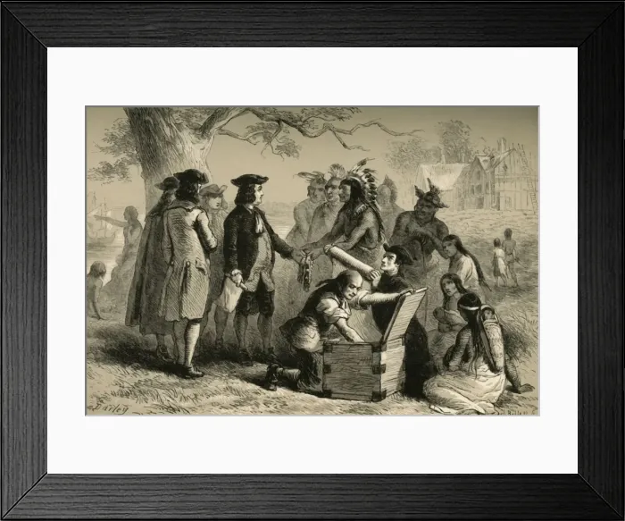 Framed Print : Penns Treaty with the Indians, (1877). Creator: Albert Bobbett Framed Print : Penns Treaty with the Indians, (1877). Creator: Albert Bobbett