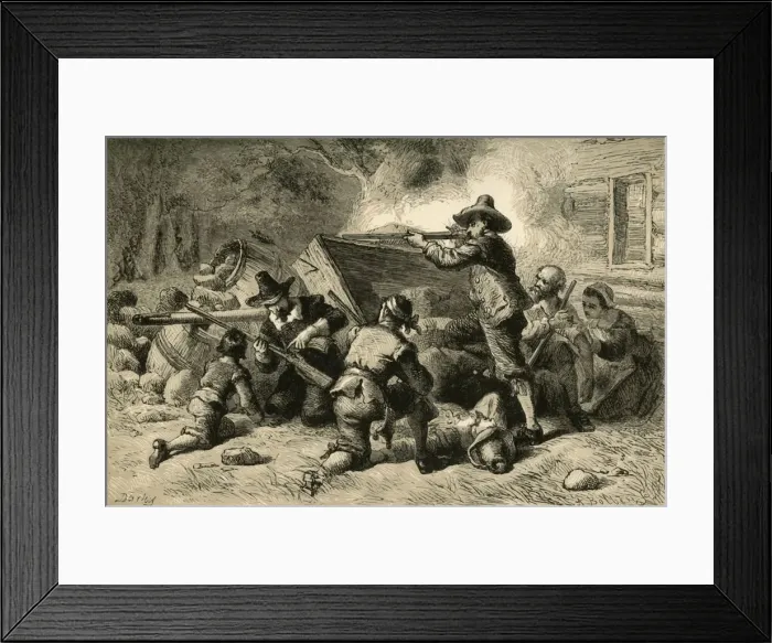 Framed Print : Virginians Defending Themselves Against Indians, (1877). Creator: Albert Bobbett