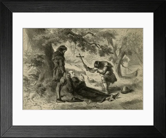 Framed Print : Death of Father Marquette, (1877). Creator: Albert Bobbett Framed Print : Death of Father Marquette, (1877). Creator: Albert Bobbett
