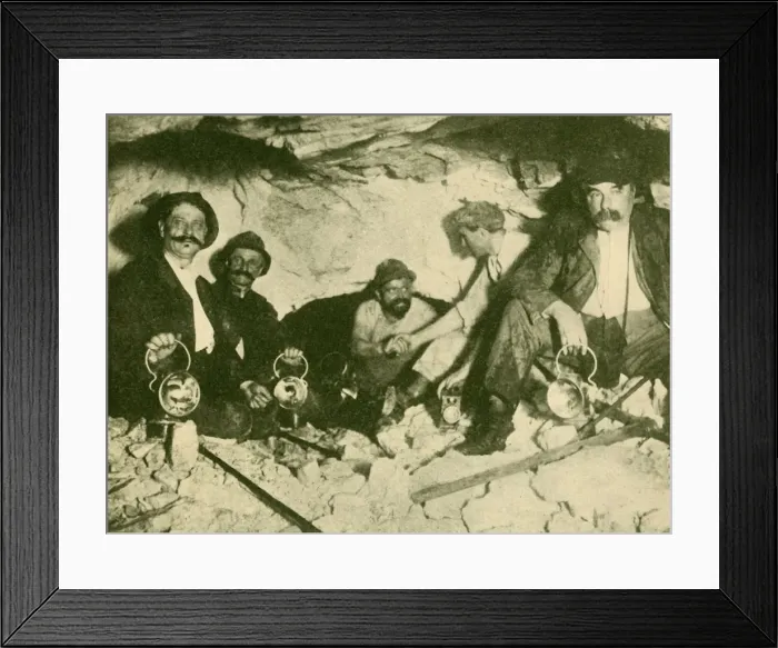Framed Print : Meeting of the Two Boring Parties at the Final Piercing of the Lotchberg Tunnel, c1930 Framed Print : Meeting of the Two Boring Parties at the Final Piercing of the Lotchberg Tunnel, c1930