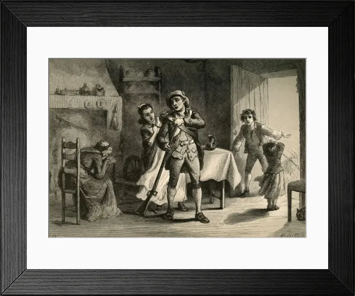 Framed Print : A Minute Man Preparing for War, (1877). Creator: Albert Bobbett Framed Print : A Minute Man Preparing for War, (1877). Creator: Albert Bobbett