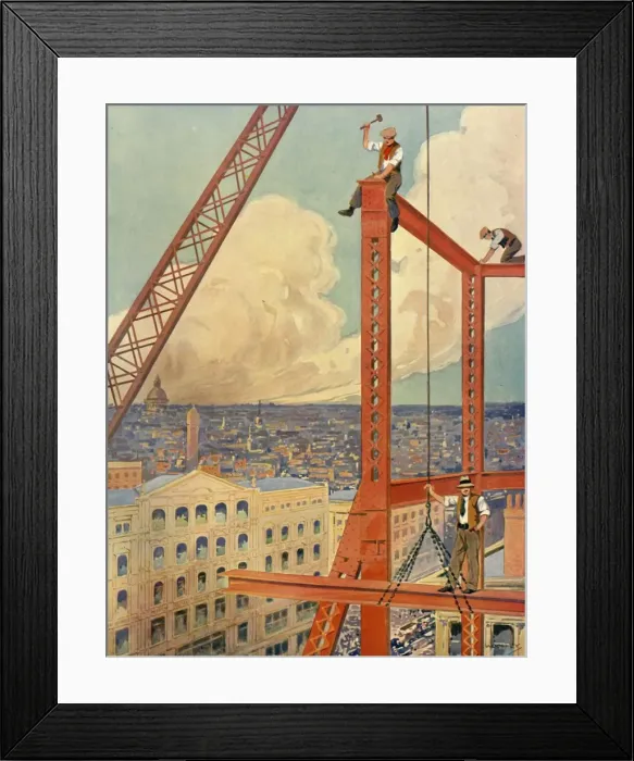 Framed Print : Erecting the Girders of a Huge New Store, c1930. Creator: Unknown Framed Print : Erecting the Girders of a Huge New Store, c1930. Creator: Unknown