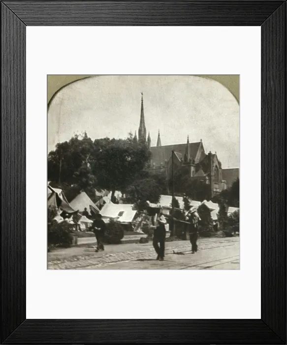 Framed Print : Refugees camp in Jefferson Square, 1906. Creator: Unknown Framed Print : Refugees camp in Jefferson Square, 1906. Creator: Unknown