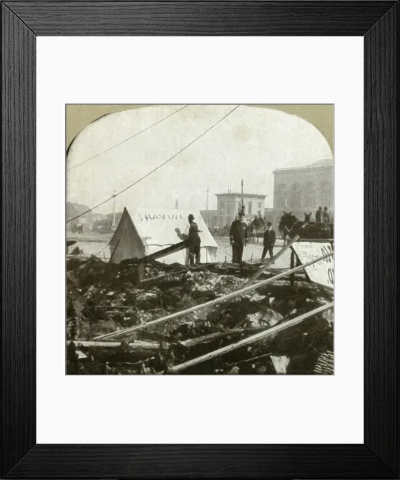 Framed Print : True grit - Barber painting sign on tent stretched on sidewalk of former place, 1906 Framed Print : True grit - Barber painting sign on tent stretched on sidewalk of former place, 1906