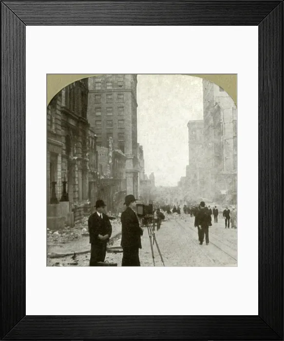 Framed Print : California St. looking forward toward the ferry depot - Banking District, 1906 Framed Print : California St. looking forward toward the ferry depot - Banking District, 1906