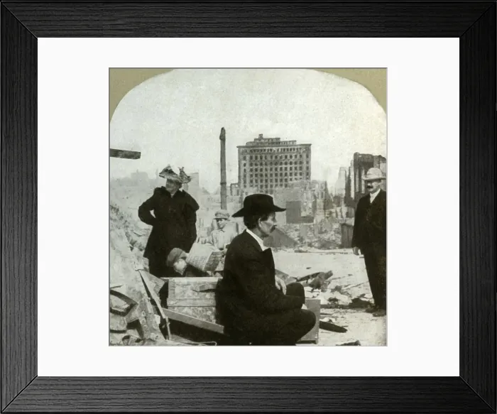 Framed Print : Looking east from corner Pine and Stockton, showing the ruins of the Mills Building, 1906 Framed Print : Looking east from corner Pine and Stockton, showing the ruins of the Mills Building, 1906