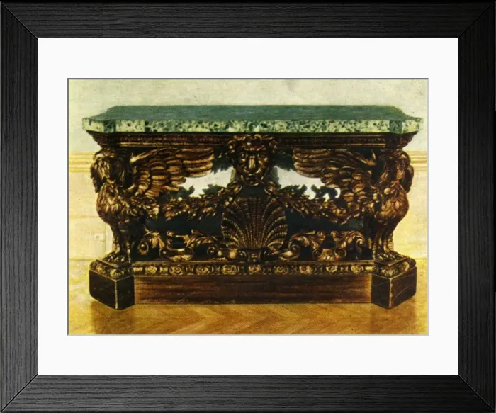 Framed Print : Side-Table of Carved Oak (about 1730), 1938. Creator: Unknown Framed Print : Side-Table of Carved Oak (about 1730), 1938. Creator: Unknown