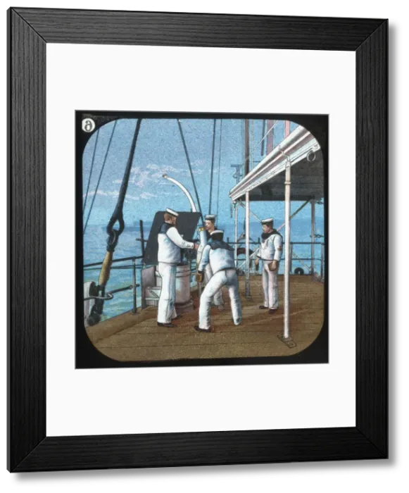 Framed Print : Working a 3-pounder -- H. M. S. Blake, c1900. Creator: Unknown Framed Print : Working a 3-pounder -- H. M. S. Blake, c1900. Creator: Unknown