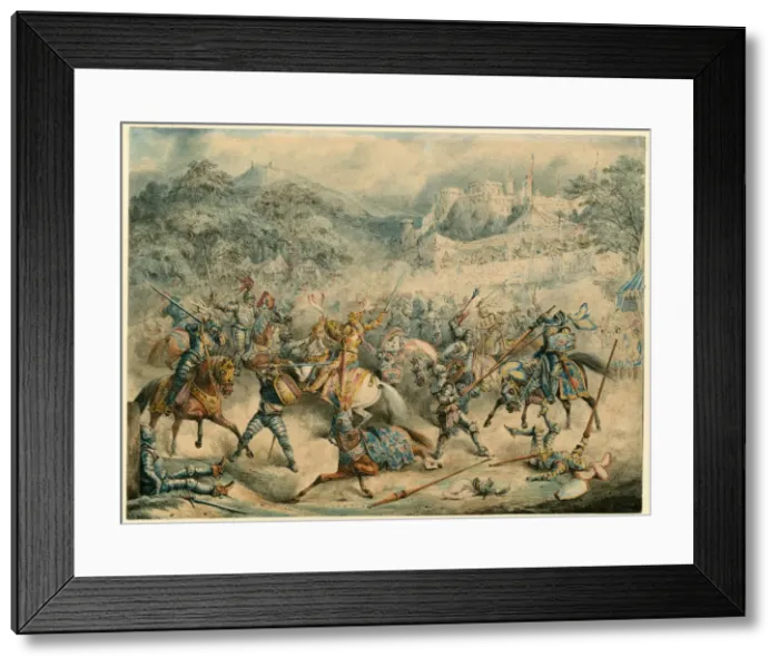Framed Print : Tournament of mounted knights, 1840. Artist: Anonymous Framed Print : Tournament of mounted knights, 1840. Artist: Anonymous